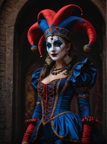 the carnival of venice,queen of hearts,venetian mask,jester,cirque du soleil,la catrina,horror clown,la calavera catrina,masquerade,creepy clown,rosella,cirque,cosplay image,voodoo woman,costume festival,victorian lady,blue enchantress,harlequin,gothic portrait,pierrot,Photography,General,Fantasy