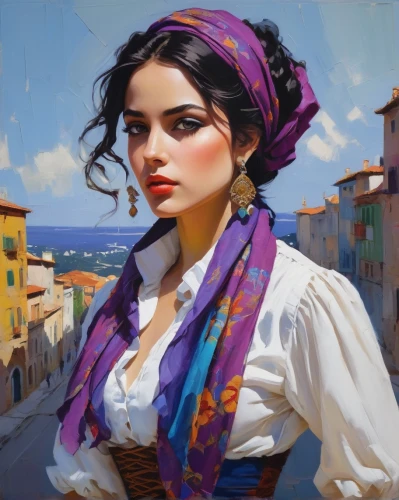 italian painter,la violetta,girl with cloth,romantic portrait,girl in cloth,mediterranean,oil painting,venetian,sicily,young woman,woman at cafe,gondolier,oil painting on canvas,apulia,girl portrait,tuscan,naples,art painting,world digital painting,girl in a historic way,Conceptual Art,Oil color,Oil Color 07