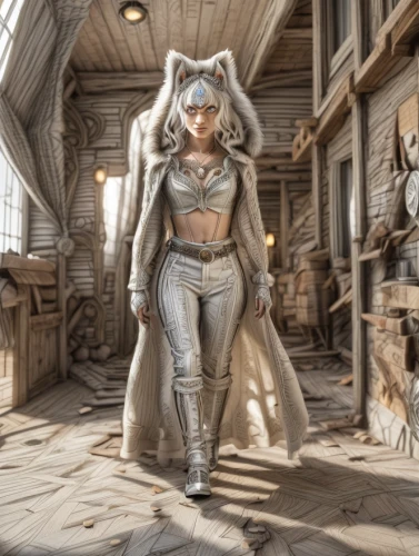 cosplay image,grey fox,silver tabby,sand fox,silver fox,gray kitty,silver,huntress,gray cat,fantasy woman,digital compositing,female warrior,silver arrow,tiber riven,swedish vallhund,photomanipulation,cat warrior,fur,fur clothing,sphynx