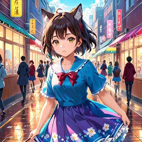 miku maekawa,anime japanese clothing,japanese sakura background,sakura background,cat ears,domestic short-haired cat,birthday banner background,japanese idol,colorful background,portrait background,shibuya,shibuya crossing,nyan,street cat,unicorn background,nico,cg artwork,idol,transparent background,shopping street,Anime,Anime,Realistic