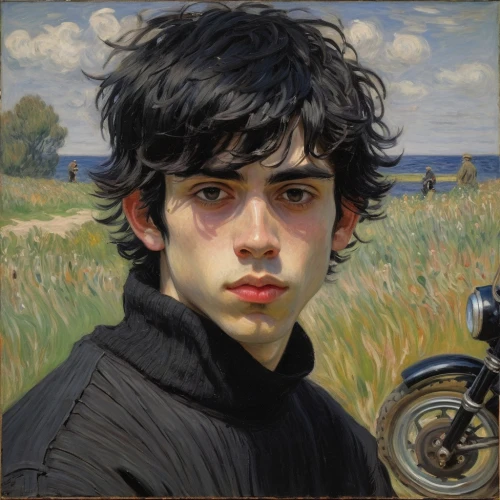 self-portrait,artist portrait,pferdeportrait,child portrait,post impressionist,young man,self portrait,lorenzo,portrait,motorbike,bicycle,rossi,bicycle helmet,lev lagorio,romantic portrait,portait,bicycling,motorcyclist,fantasy portrait,italian painter,Art,Artistic Painting,Artistic Painting 04