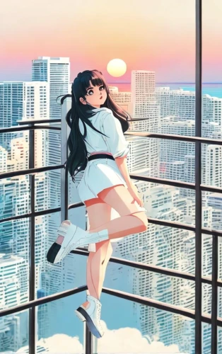 above the city,falling,sky apartment,on the roof,skycraper,nico,sakura background,flying heart,rooftop,anime 3d,up high,maimi fl,sky,citrus,honolulu,flying girl,sky city,would a background,high rise,tokyo city,Common,Common,Japanese Manga