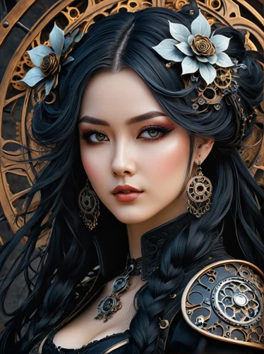 steampunk gears,steampunk,fantasy art,fantasy portrait,zodiac sign libra,clockmaker,horoscope libra,sorceress,fairy tale character,wind rose,oriental princess,clock face,gothic portrait,victorian lady,celtic queen,the enchantress,mystical portrait of a girl,black pearl,ornate pocket watch,fantasy picture,Photography,General,Fantasy