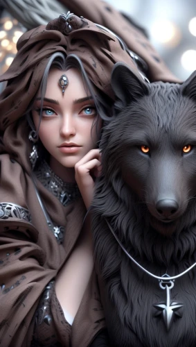 two wolves,black shepherd,wolf couple,fantasy art,gothic portrait,companion dog,carpathian shepherd dog,fantasy portrait,howling wolf,wolves,fantasy picture,red riding hood,seven sorrows,constellation wolf,bohemian shepherd,fairy tale icons,fairy tale character,fairytale characters,wolf,ursa