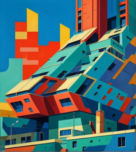 colorful city,isometric,city blocks,low-poly,low poly,habitat 67,roofs,cubism,abstract shapes,blocks of houses,polygonal,apartment blocks,buildings,tiles shapes,city buildings,apartment-blocks,abstract retro,cubic house,panoramical,building block,Illustration,Japanese style,Japanese Style 07