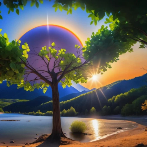 colorful tree of life,landscape background,lone tree,circle around tree,full hd wallpaper,background view nature,isolated tree,cartoon video game background,the japanese tree,mountain sunrise,nature landscape,beautiful landscape,sunburst background,fantasy landscape,sun reflection,sun,magic tree,hd wallpaper,tree of life,tropical tree