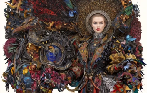 amano,elizabeth i,queen cage,imperial coat,swath,the enchantress,gothic portrait,fantasy art,vestment,costume design,the throne,breastplate,emperor,throne,queen of the night,the carnival of venice,the order of the fields,baroque angel,the collector,fantasy woman