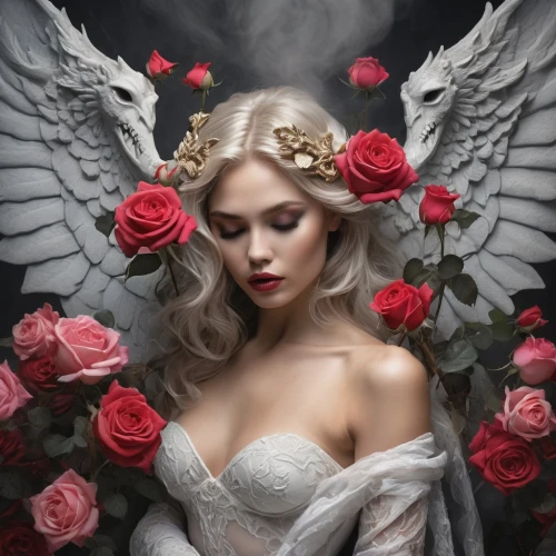 the angel with the veronica veil,winged heart,vintage angel,baroque angel,angel wings,faery,fallen angel,dark angel,fairy queen,scent of roses,cupid,porcelain rose,white rose snow queen,angel wing,angel girl,rosa 'the fairy,angel,cupido (butterfly),love angel,faerie,Photography,Fashion Photography,Fashion Photography 04
