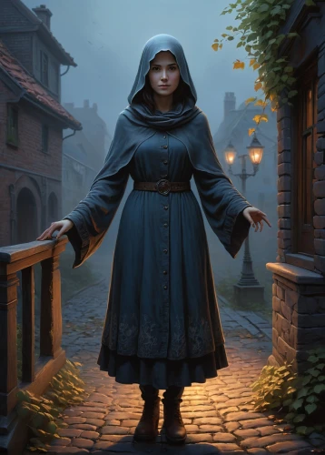 pilgrim,cloak,the witch,fantasy portrait,mystical portrait of a girl,fantasy picture,girl in a historic way,medieval street,overskirt,librarian,candlemaker,lamplighter,the girl in nightie,the wanderer,apothecary,priest,sterntaler,pilgrimage,merchant,dodge warlock,Illustration,Realistic Fantasy,Realistic Fantasy 27
