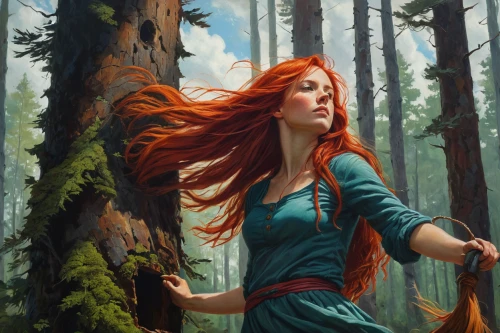 girl with tree,elven forest,dryad,merida,fantasy portrait,fantasy picture,treeing feist,the enchantress,forest background,fantasy art,sci fiction illustration,firestar,little girl in wind,fae,in the forest,forest path,red riding hood,ballerina in the woods,druid,mystical portrait of a girl,Conceptual Art,Fantasy,Fantasy 15