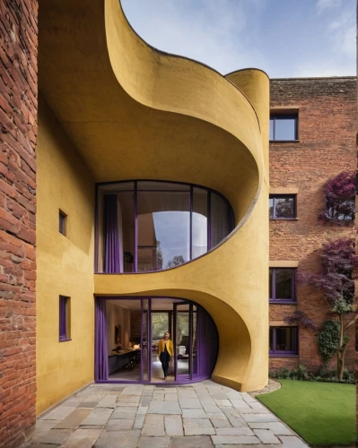 crooked house,corten steel,sinuous,sand-lime brick,winding staircase,circular staircase,kirrarchitecture,modern architecture,helix,house hevelius,red bricks,dunes house,arhitecture,brickwork,cubic house,contemporary,housebuilding,courtyard,building honeycomb,music conservatory,Photography,General,Cinematic