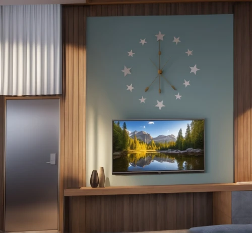 3d rendering,crown render,modern decor,room divider,modern room,wall clock,wall decoration,wall lamp,contemporary decor,wall decor,guest room,hanging clock,flat panel display,interior decoration,guestroom,sleeping room,interior design,render,interior decor,interior modern design,Photography,General,Realistic