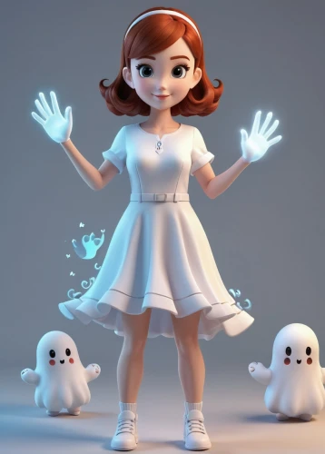 cinema 4d,ghost girl,3d figure,3d model,character animation,clay animation,3d render,cute cartoon character,plug-in figures,halloween vector character,the snow queen,white figures,vector girl,3d fantasy,doll dress,doll figures,3d rendered,cg artwork,b3d,doll figure,Unique,3D,3D Character