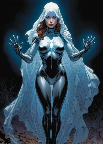 mystique,silver surfer,the snow queen,goddess of justice,blue enchantress,dr. manhattan,the enchantress,ice queen,suit of the snow maiden,andromeda,white lady,widow,head woman,fantasy woman,sorceress,winterblueher,widow's tears,white rose snow queen,x men,priestess,Illustration,American Style,American Style 03