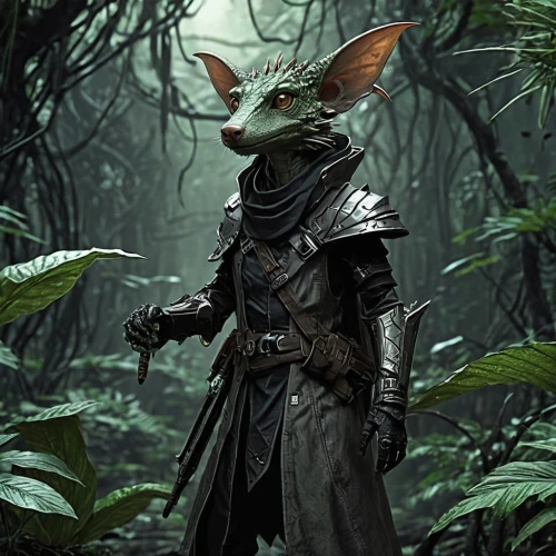 robin hood,kobold,patrols,splinter,masked shrew,the wanderer,patrol,yoda,cullen skink,assassin,goblin,ranger,rabihorcado,elven,forest man,jerboa,male elf,hunter,grey fox,dark elf,Conceptual Art,Fantasy,Fantasy 33