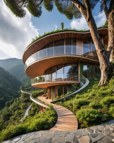 dunes house,futuristic architecture,house in the mountains,house in mountains,modern architecture,tree house,tree house hotel,luxury property,house in the forest,treehouse,eco-construction,beautiful home,modern house,eco hotel,luxury real estate,timber house,roof landscape,cubic house,luxury home,smart house,Photography,General,Realistic