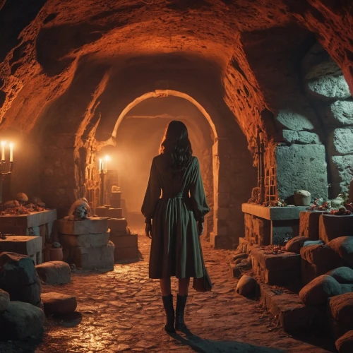 catacombs,burial chamber,crypt,the witch,woman at the well,cave girl,candlemaker,cellar,basement,cave church,live escape game,empty tomb,chamber,dungeon,apothecary,cave,sorceress,cave tour,witch's house,cinematic,Photography,General,Realistic