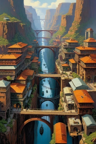 ancient city,futuristic landscape,chinese architecture,fantasy landscape,world digital painting,fantasy city,street canyon,meteora,canyon,asian architecture,spa town,hanoi,china,japan landscape,aurora village,chongqing,fishing village,villages,shanghai,vietnam,Conceptual Art,Sci-Fi,Sci-Fi 21