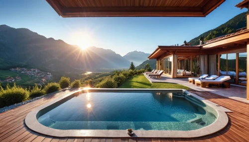 infinity swimming pool,luxury property,house in mountains,house in the mountains,roof top pool,outdoor pool,roof landscape,pool house,switzerland chf,south tyrol,holiday villa,chalet,wooden decking,mountain huts,luxury real estate,beautiful home,the sesto dolomites,luxury home,dug-out pool,alpine style,Photography,General,Realistic