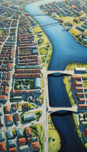 foster city,oldsmar,hanseatic city,lachine,aerial landscape,parramatta,malopolska breakthrough vistula,aurajoki,omaha,waterways,river delta,daugava,willemstad,suburbs,levee,bird's-eye view,terneuzen-gent canal,north baltic canal,steinbach,urban development,Illustration,Realistic Fantasy,Realistic Fantasy 07