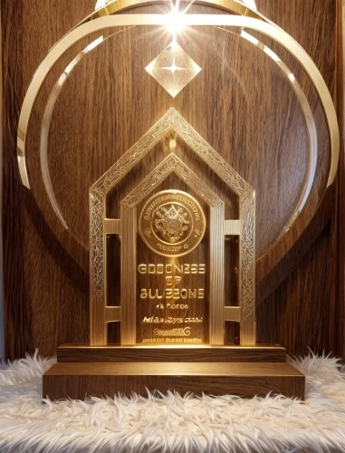 tabernacle,wood mirror,art deco ornament,altar clip,torah,award,interior decor,pilgrimage chapel,prayer rug,house of allah,art deco frame,place card holder,patterned wood decoration,eucharistic,decorative frame,gold foil art deco frame,the throne,trophy,the threshold of the house,bahraini gold