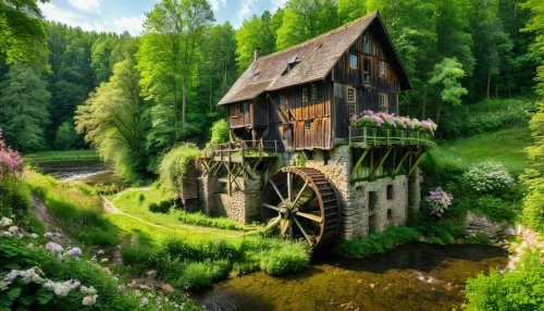 water mill,house in the forest,wooden house,home landscape,little house,miniature house,small house,country cottage,old mill,water wheel,witch's house,farm house,fantasy picture,tree house,ancient house,wooden hut,summer cottage,farm tractor,dutch mill,country house,Photography,General,Natural