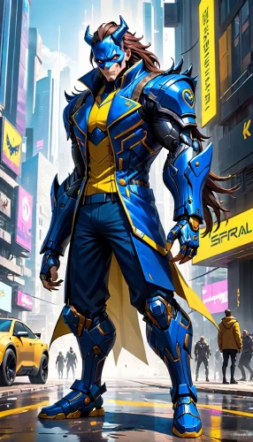 kryptarum-the bumble bee,drexel,electro,bumblebee,wolverine,sigma,cyberpunk,matador,rein,mech,x-men,blue-collar worker,yellow and blue,heath-the bumble bee,blue tiger,concept art,nova,steel man,dark blue and gold,enforcer,Anime,Anime,General