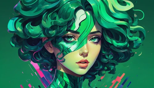 malachite,dryad,emerald,medusa,transistor,menta,flora,poison ivy,green tree,green skin,marina,pink green,tendrils,digital illustration,digital painting,spearmint,green paprika,fantasy portrait,medusa gorgon,dewdrop,Conceptual Art,Daily,Daily 21