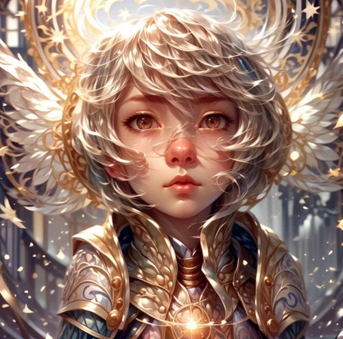 fantasy portrait,mystical portrait of a girl,archangel,celestial chrysanthemum,golden crown,baroque angel,angel,aura,lux,fantasy art,celestial,harpy,fire angel,angel's tears,mary-gold,light bearer,aurora,zodiac sign libra,radiance,golden wreath