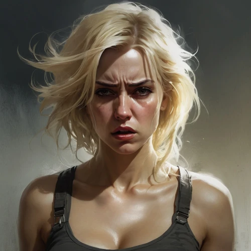 blonde woman,scared woman,worried girl,woman face,blonde girl,lara,digital painting,sci fiction illustration,depressed woman,the girl's face,stressed woman,croft,head woman,blond girl,girl portrait,face portrait,woman portrait,game art,fantasy portrait,portrait background,Conceptual Art,Fantasy,Fantasy 11