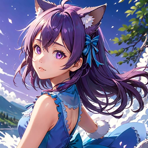 purple wallpaper,cute fox,deer illustration,fox,purple background,unicorn background,summer background,cat ears,nyan,adorable fox,deer,violet,miku maekawa,purple dress,birthday banner background,lilac,fae,lilac blossom,precious lilac,snow slope,Anime,Anime,Realistic