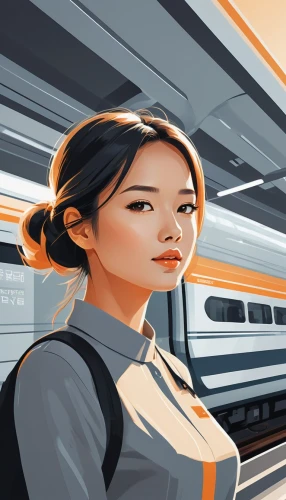the girl at the station,vector illustration,women in technology,vector girl,vector graphic,vector graphics,sci fiction illustration,vector art,railroad engineer,travel woman,international trains,vector people,train of thought,game illustration,sprint woman,trains,train way,long-distance train,amtrak,train,Illustration,Vector,Vector 01