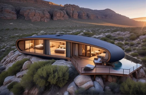 dunes house,futuristic architecture,cubic house,mobile home,house in the mountains,the cabin in the mountains,floating huts,holiday home,modern architecture,teardrop camper,house in mountains,big bend,south africa,inverted cottage,eco hotel,luxury real estate,luxury property,eco-construction,futuristic landscape,beautiful home,Photography,General,Realistic