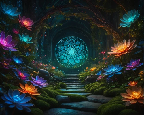 fairy world,fairy forest,tunnel of plants,fantasy picture,the mystical path,cosmic flower,fairy village,flora,fractal environment,fantasy art,kahila garland-lily,3d fantasy,portal,forest of dreams,portals,fairy peacock,elven flower,fantasia,kaleidoscope,fractals art,Photography,General,Fantasy