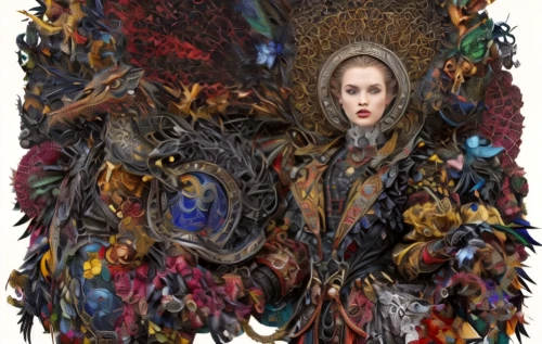amano,the enchantress,imperial coat,queen cage,fantasy art,gothic portrait,swath,elizabeth i,fantasy portrait,costume design,fractalius,vestment,the collector,the order of the fields,the throne,sci fiction illustration,heroic fantasy,mezzelune,fantasy woman,throne
