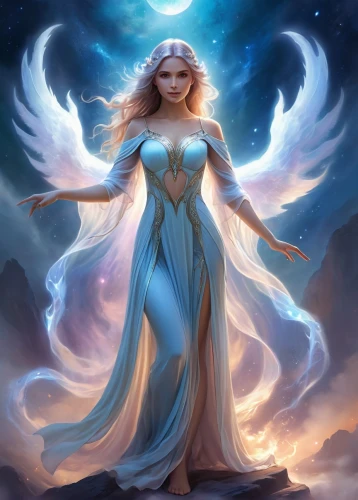 blue enchantress,sorceress,celtic woman,fantasy picture,fantasy woman,the snow queen,faerie,goddess of justice,fantasy art,angel,angel wings,archangel,ice queen,zodiac sign libra,fairy queen,fantasy portrait,faery,elsa,angel wing,priestess,Illustration,Realistic Fantasy,Realistic Fantasy 01