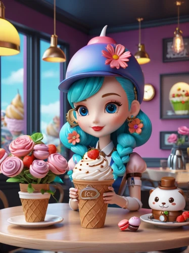 cute cartoon character,stylized macaron,ice cream shop,woman with ice-cream,cupcake background,cake shop,doll kitchen,cute cartoon image,donut illustration,ice cream icons,ice cream parlor,kawaii ice cream,cup cake,confectioner,pastry shop,ice cream maker,cupcake,bakery,cup cakes,frozen dessert,Unique,3D,3D Character