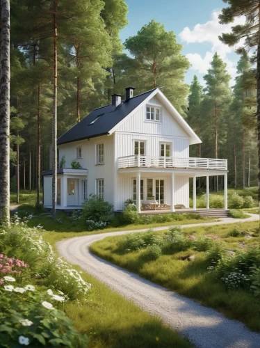 house in the forest,danish house,summer cottage,scandinavian style,wooden house,country house,villa,home landscape,farm house,beautiful home,3d rendering,private house,country cottage,holiday villa,small cabin,small house,timber house,residential house,chalet,cottage,Photography,General,Realistic