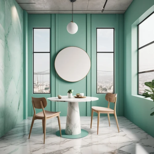 tile kitchen,breakfast room,modern decor,dining room,ceramic tile,dining table,ceramic floor tile,color turquoise,kitchen table,kitchen design,kitchenette,3d rendering,sky apartment,wall plaster,contemporary decor,interior design,dining room table,danish room,kitchen interior,an apartment,Photography,General,Realistic