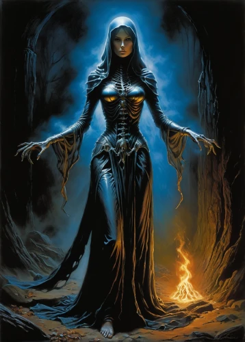 blue enchantress,sorceress,dance of death,priestess,dark angel,maiden,dark elf,death angel,tour to the sirens,the enchantress,queen of the night,gothic woman,angel of death,celtic queen,heroic fantasy,fantasy woman,lady of the night,evil woman,death god,neophyte,Illustration,Realistic Fantasy,Realistic Fantasy 32