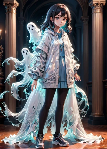 ghost girl,bjork,ice queen,the snow queen,piko,hatsune miku,suit of the snow maiden,anime japanese clothing,ghost background,winterblueher,cd cover,white rose snow queen,magician,cinderella,ghost catcher,magic grimoire,blue enchantress,miku,fairy tale character,cosplay image,Anime,Anime,General