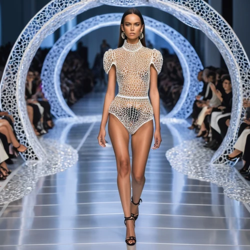 runway,catwalk,macrame,chain mail,one-piece garment,runways,wire mesh,versace,snake skin,haute couture,fashion design,mesh and frame,fashion show,valerian,showgirl,filigree,aphrodite,bodysuit,see-through clothing,mesh,Photography,General,Realistic