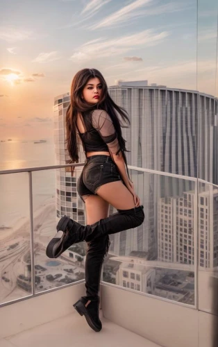 on the roof,haifa,perched,tallest hotel dubai,miami,rooftop,roof top,above the city,dubai,sexy woman,jasmine sky,with a view,model doll,sexy girl,burj khalifa,panoramic views,high rise,asian vision,photo session in bodysuit,burj,Common,Common,Photography