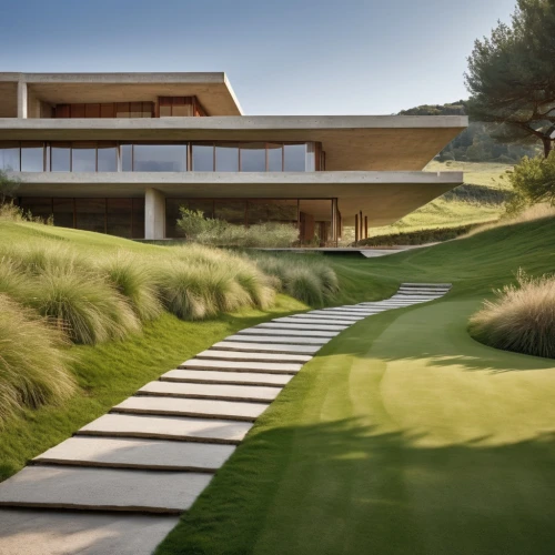 dunes house,feng shui golf course,landscape design sydney,landscape designers sydney,dune ridge,golf landscape,golf lawn,golf resort,grass roof,meadow fescue,golf hotel,modern architecture,eco hotel,house by the water,feng-shui-golf,dune grass,modern house,luxury property,luxury home,corten steel,Photography,General,Realistic