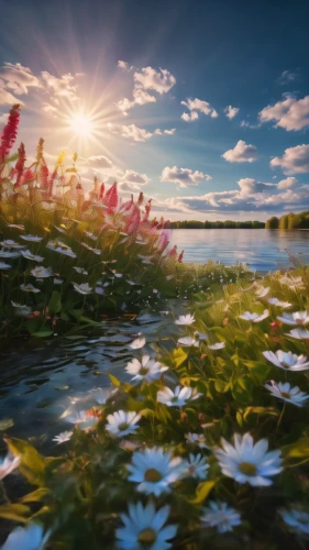 sea of flowers,white water lilies,flower water,field of flowers,flower in sunset,blooming field,midsummer,aquatic plants,pond flower,flowering meadow,lotus flowers,blooming grass,coneflowers,flower field,summer meadow,aquatic plant,water smartweed,scattered flowers,cotton grass,water lilies,Photography,General,Fantasy