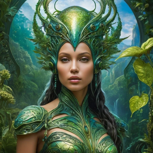 dryad,fantasy portrait,the enchantress,fantasy art,anahata,faerie,fantasy woman,merfolk,fantasy picture,faery,green dragon,elven,mother earth,rusalka,druid,natura,mother nature,heroic fantasy,green mermaid scale,fairy queen,Conceptual Art,Fantasy,Fantasy 05