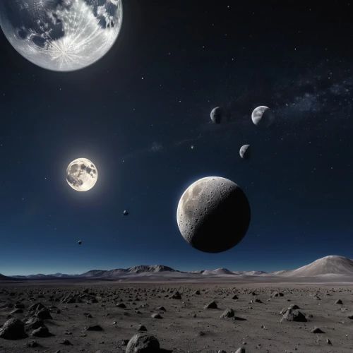 galilean moons,lunar landscape,planetary system,moons,exoplanet,alien planet,moon valley,moonscape,moon and star background,alien world,space art,celestial bodies,phase of the moon,saturnrings,planets,binary system,iapetus,valley of the moon,moon craters,earth rise,Photography,General,Realistic