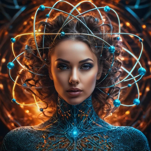 neural pathways,connections,connectedness,apophysis,electron,cybernetics,mandala framework,neural network,aura,fractals art,libra,sci fiction illustration,sacred geometry,head woman,frequency,artificial hair integrations,electro,biomechanical,quantum,brainy,Photography,General,Fantasy