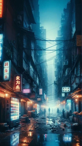 shanghai,hong kong,taipei,kowloon,cyberpunk,hanoi,shinjuku,hk,tokyo,chongqing,kowloon city,tokyo city,vapor,busan,blue rain,dystopian,chinatown,world digital painting,hong,cityscape