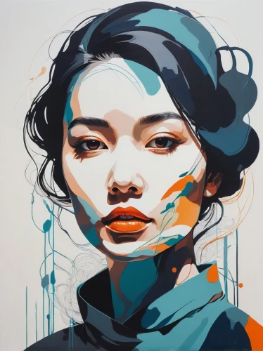 geisha,han thom,geisha girl,asian woman,painting technique,meticulous painting,girl portrait,painted lady,face portrait,illustrator,thick paint strokes,woman face,mulan,art painting,adobe illustrator,janome chow,painting work,young woman,mystical portrait of a girl,portrait of a girl,Conceptual Art,Oil color,Oil Color 02